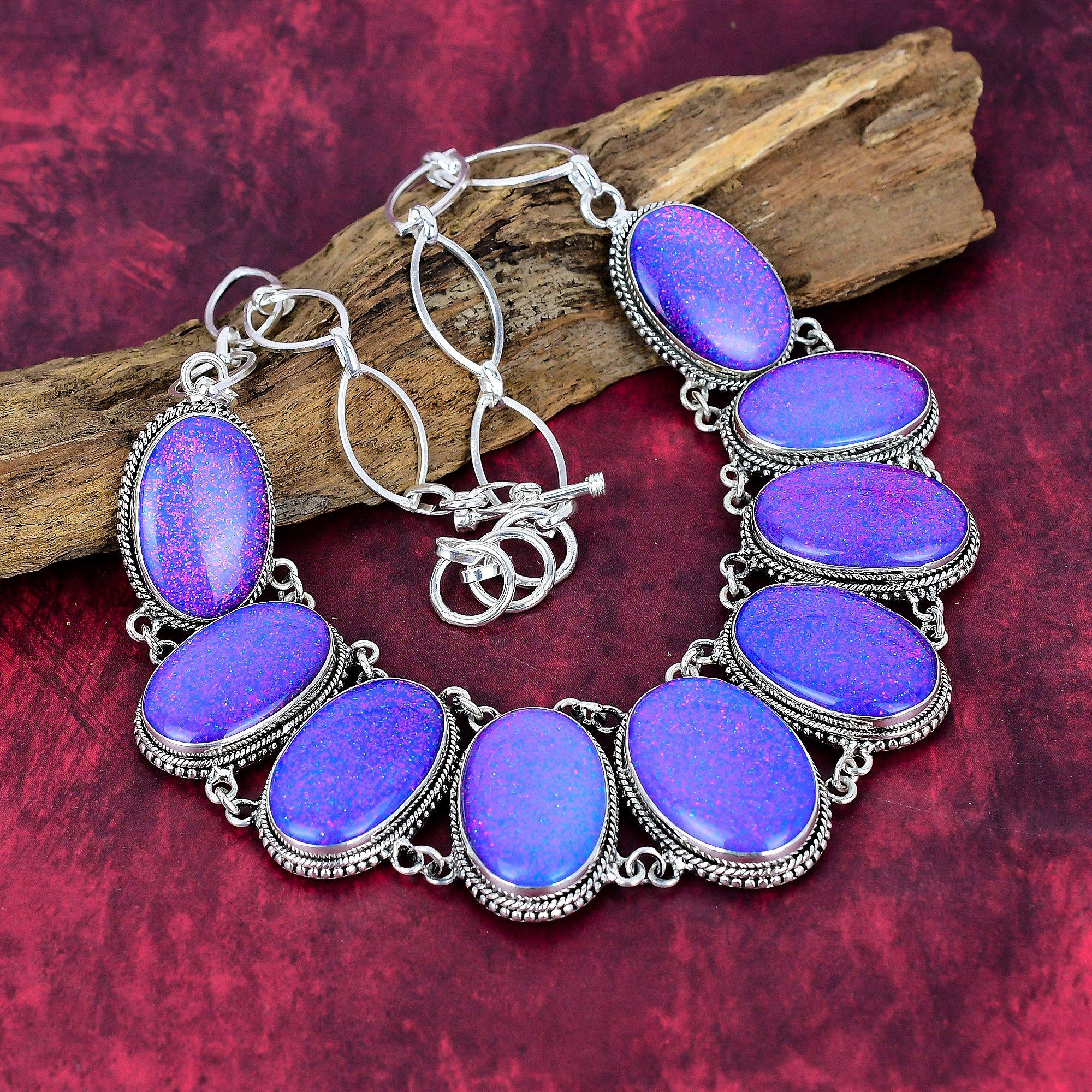 

Ожерелье из тройного опала из цельного стерлингового серебра 925 пробы с регулируемой цепочкой, ювелирное изделие из драгоценных камней ручной работы, подарок для нее Adjustable With 18 Inches фиолетовый