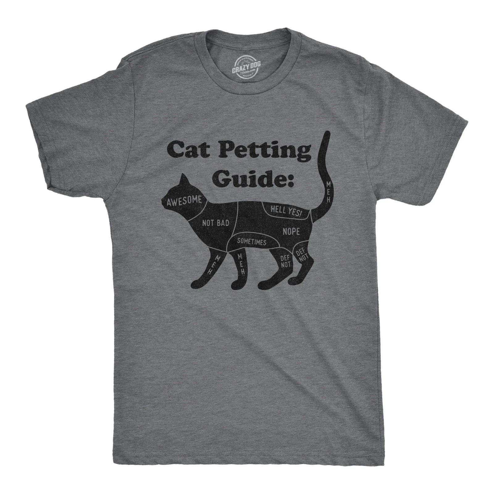 Mens Cat Petting Guide T Shirt Funny Pet Kitty Lover Crazy Cat Lady Novelty Tee XXXL