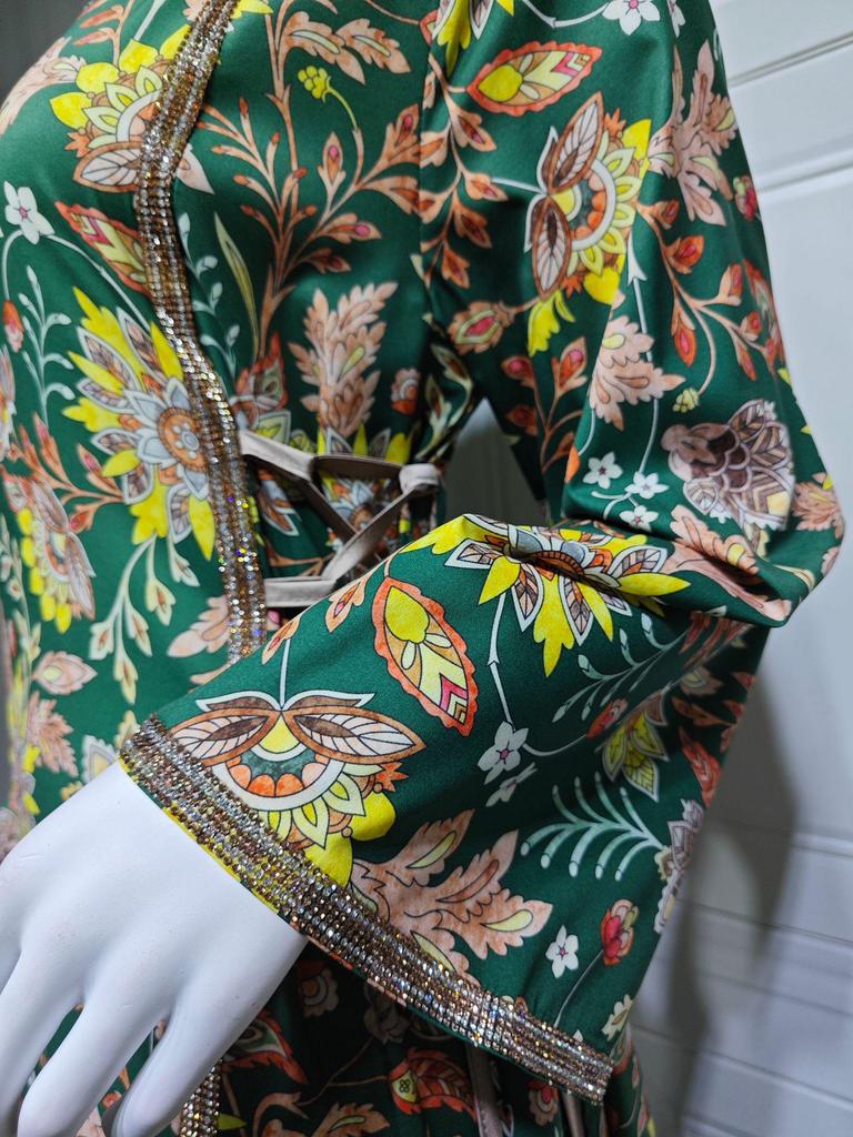 AB439 Middle Eastern Women's Diamond-Studded Fashion Print Jalabiya Robe