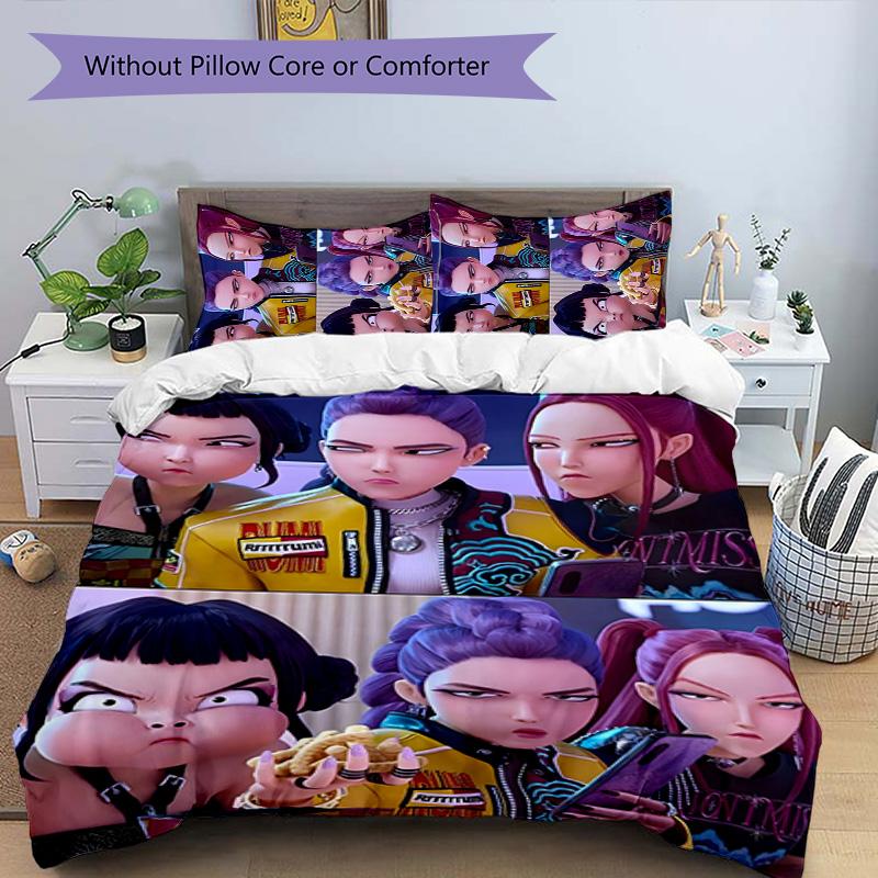 KPOP Hunter 3pcs Bedding Set Duvet Cover Closure Includes 1 Duvet Cover & 2 Pillowcases for All Seasons Bedroom Home Dorm Decor