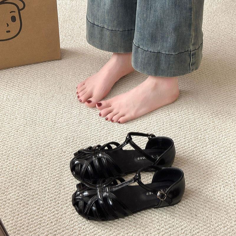 Soft-soled retro woven bag head sandals women's fashion flat-soled maternity shoes tide