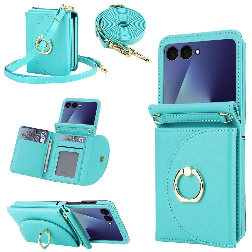 Crossbody Ring Holder Cards Solt Wallet Flip Leather Phone Case For Samsung Galaxy Z Flip 7 6 5 4 3 7FE Adjustable Strap Cover