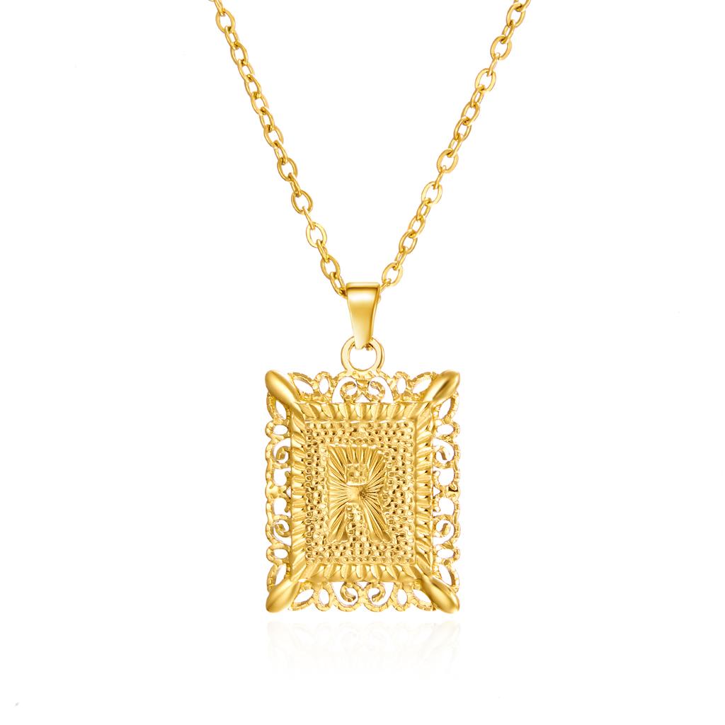 Exquisite Gold Color Initial Pendant Necklace for Women Men Stainless Steel Geometric Alphabet Necklace Friendship Jewelry