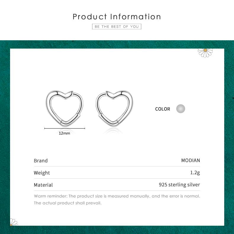 Modian Fashion Hearts Shape Hoop Earrings 925 Sterling Silver Love Charm Earring For Women Girls Jewelry Gifts