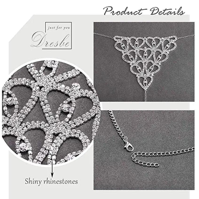 Rhinestones Body Chain Suit Heart Underwear Bikini Bra Chain Party Belly Waist Chains Jewelry Accessories for Women and Girls