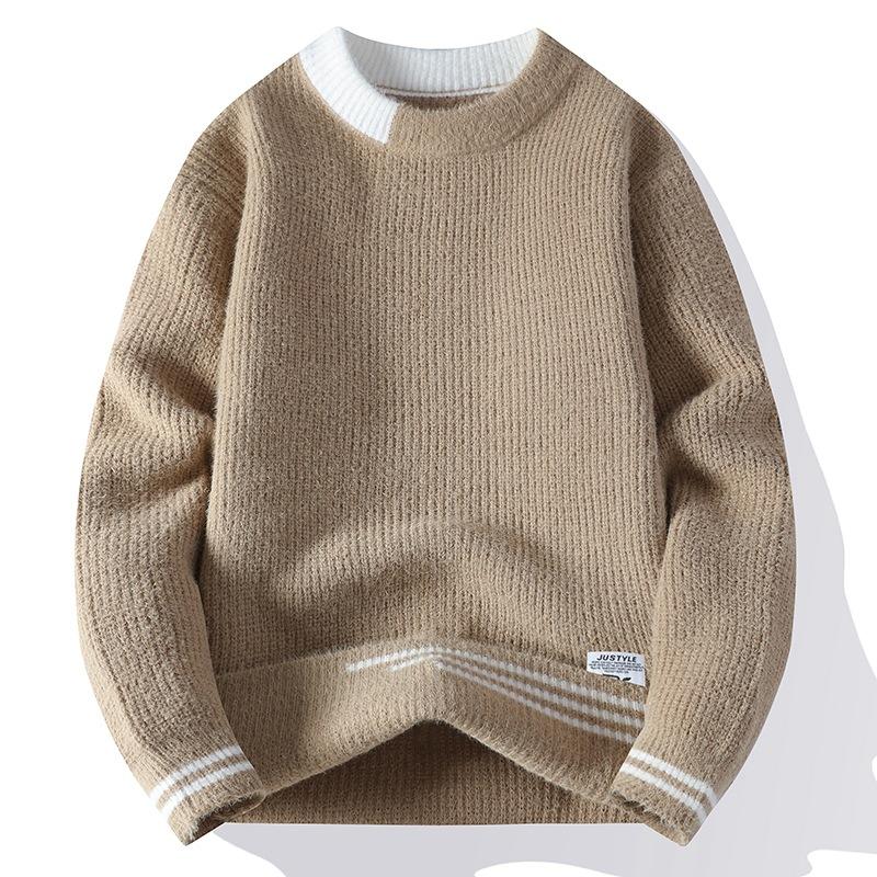 Men S Crew Neck Knit Sweater Color Block Pullover Casual Winter
