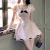 French school style pink dress children's summer spring new small waist a word puffy skirt