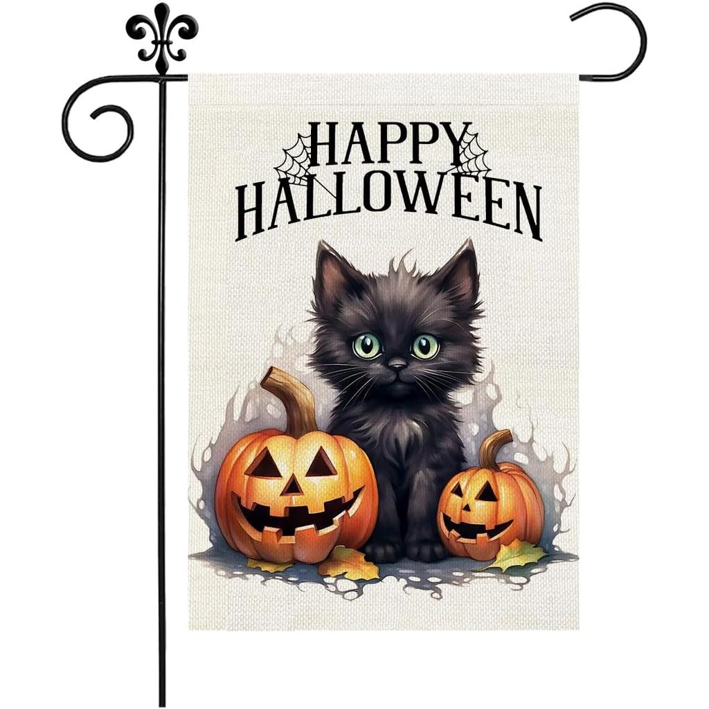 Halloween Black Cat Garden Flag 12 X 18 Vertical Double Sided Happy Halloween Pumpkin Holiday Outside Decorations Yard Flag