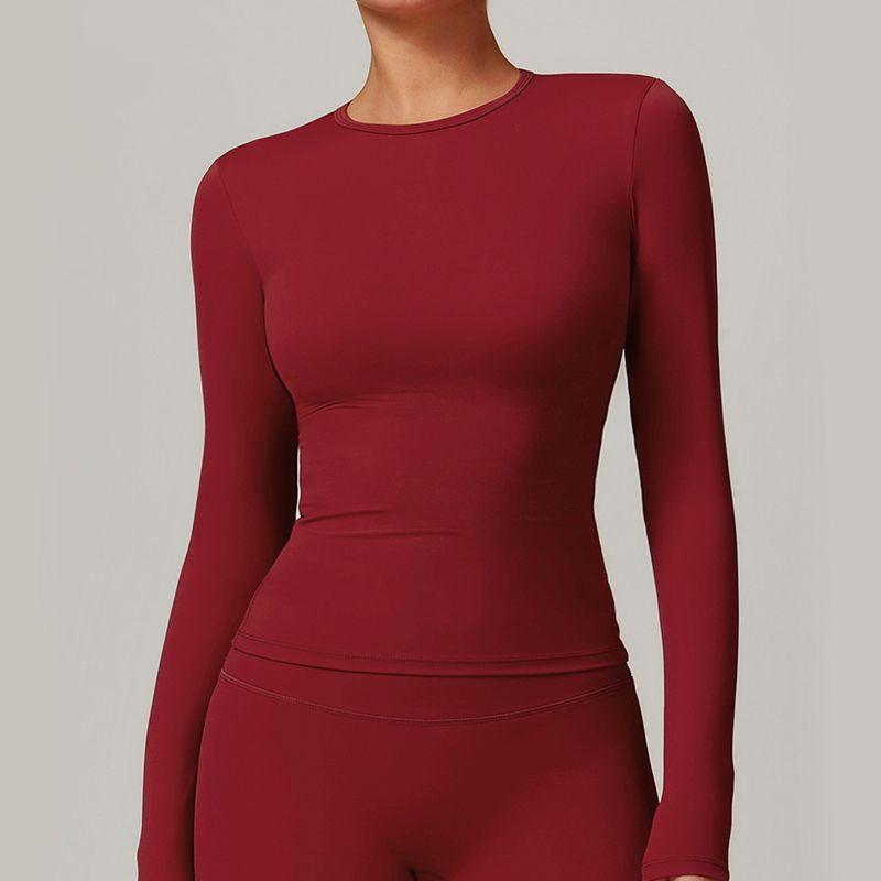 

Autumn and Winter Yoga Clothes Top Women Sanding Long sleeve Tight Workout Clothes T-shirt Pilates Running Training Sports Top Cherry Red L