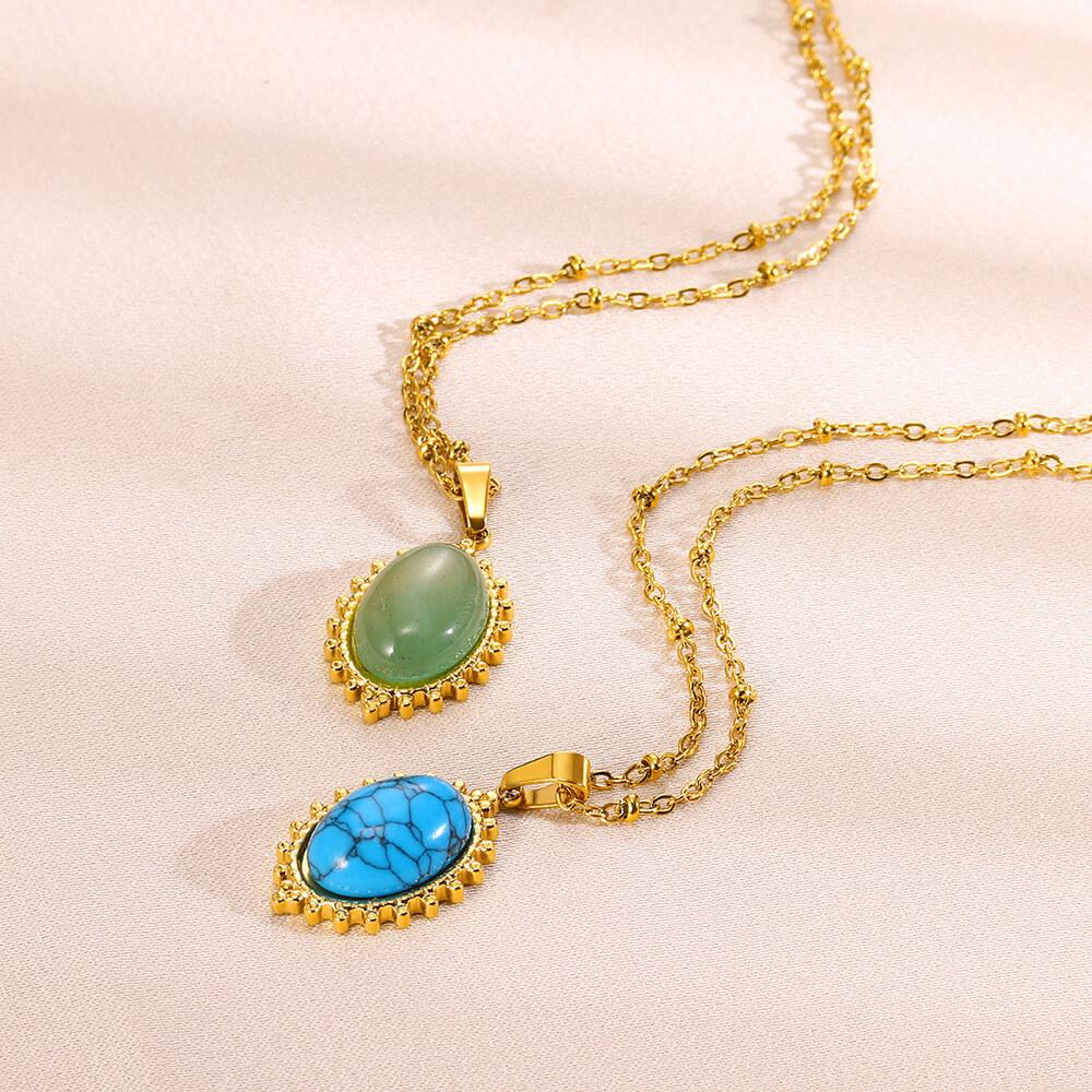 Fashions Natural Stone Oval Opal Necklaces for Women Classic Gold Color Chain Necklace Cute Stainless Steel Jewelry 2024 New In