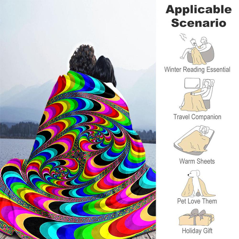 1PC Psychedelic PatternOutdoor Flannel Blanket - Soft Plush Decor for Picnics, camping, Bedroom, Playroom, Office, or Lunch Break 1247A