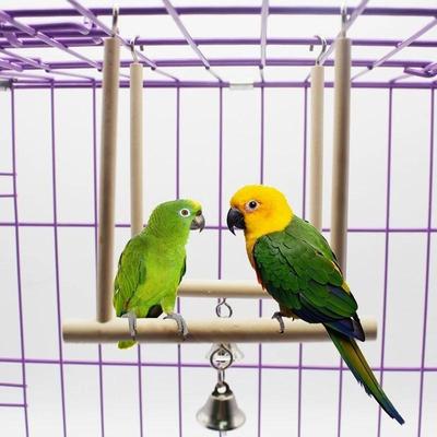 Trapèze Balançoire en Bois avec Cloche Cage à Oiseaux Perruche Canari Jouet 12cm x18cm