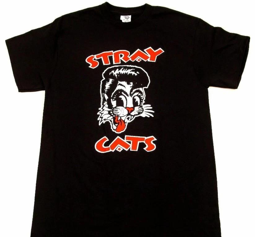 STRAY CATS 100% Cotton T-shirt Mens Tees Top Brian Setzer Rockabilly Cool Cat Tattoo Men s Tee Black New 3XL