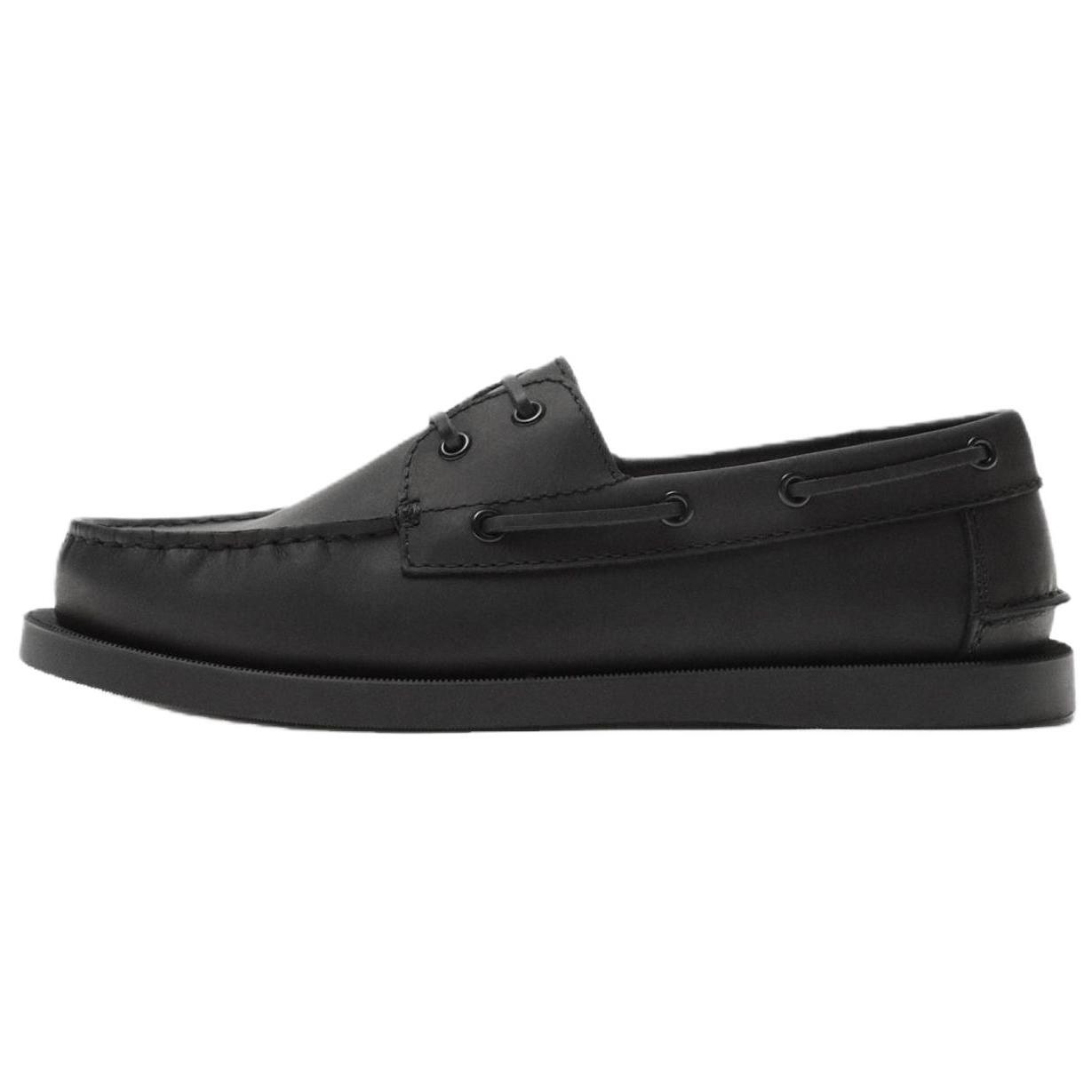 ZARA Chunky Sole Leather Boat Shoes Black Womens 12409520800 39