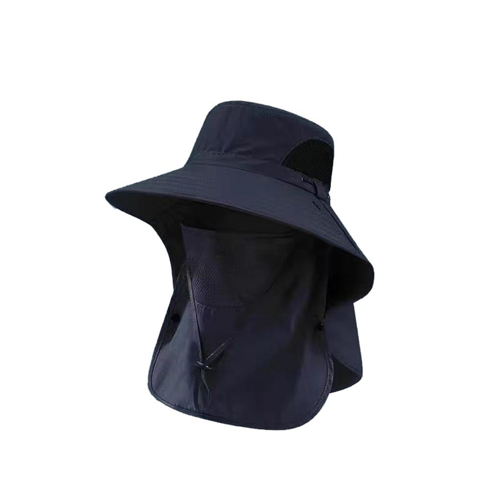 

Neckline Mask Sun-cream Bucket Hat Face Mask Outdoor Fishing Cap Simple Summer Cover Face Cap Man тёмно-синий
