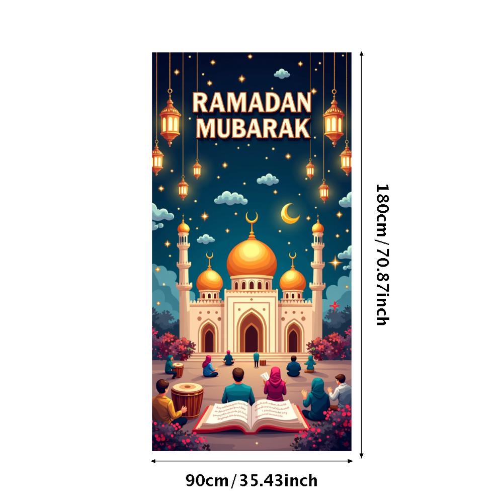 Ramadan Mubarak Banner Backdrop Lanterns Crescent Stars Mosque Party Celebration Ramadan Kareem Photography Decorations Props