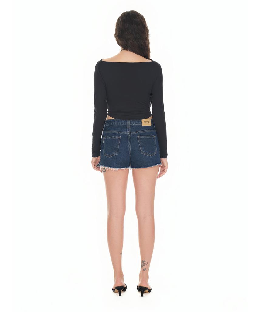 TOOMUCHTAX One Shoulder Long Sleeve Top Black