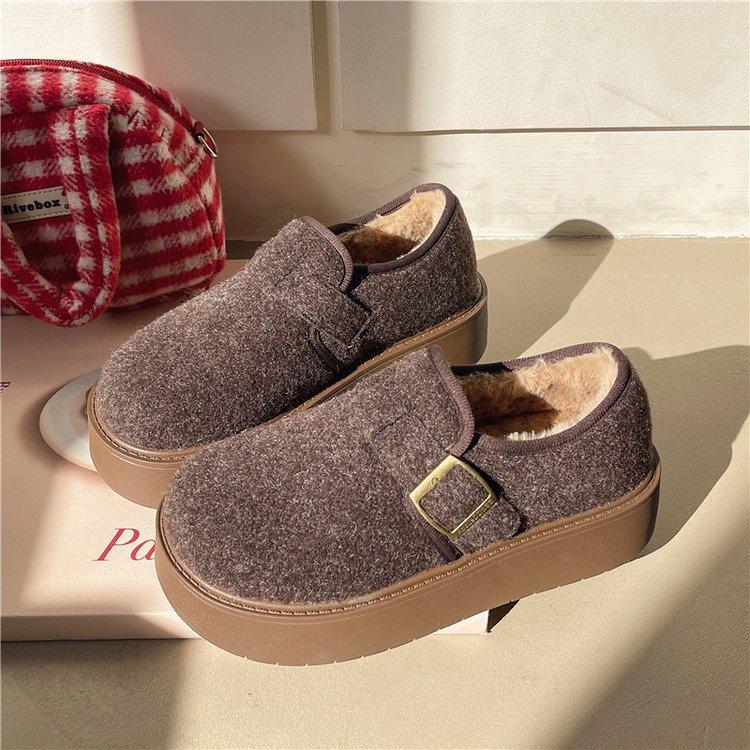 

Бархатные сноубутсы на толстой подошве женские 2025 новые зимние универсальные утепленные пушистые женские туфли теплые ретро хлопковые туфли Birkenstock 40