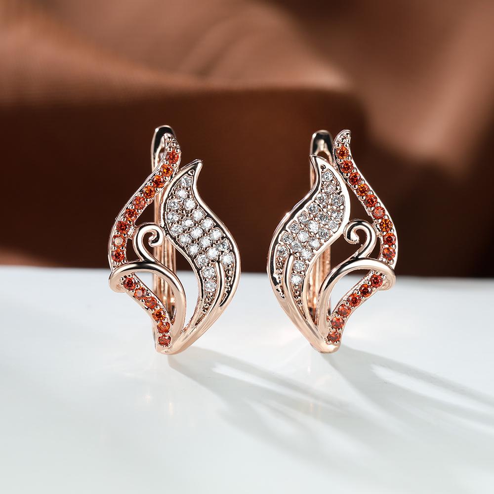 

Сережки з рожевим золотом і чорними листочками циркону Елегантні весільні прикраси Вишукані щоденні жіночі сережки червоний