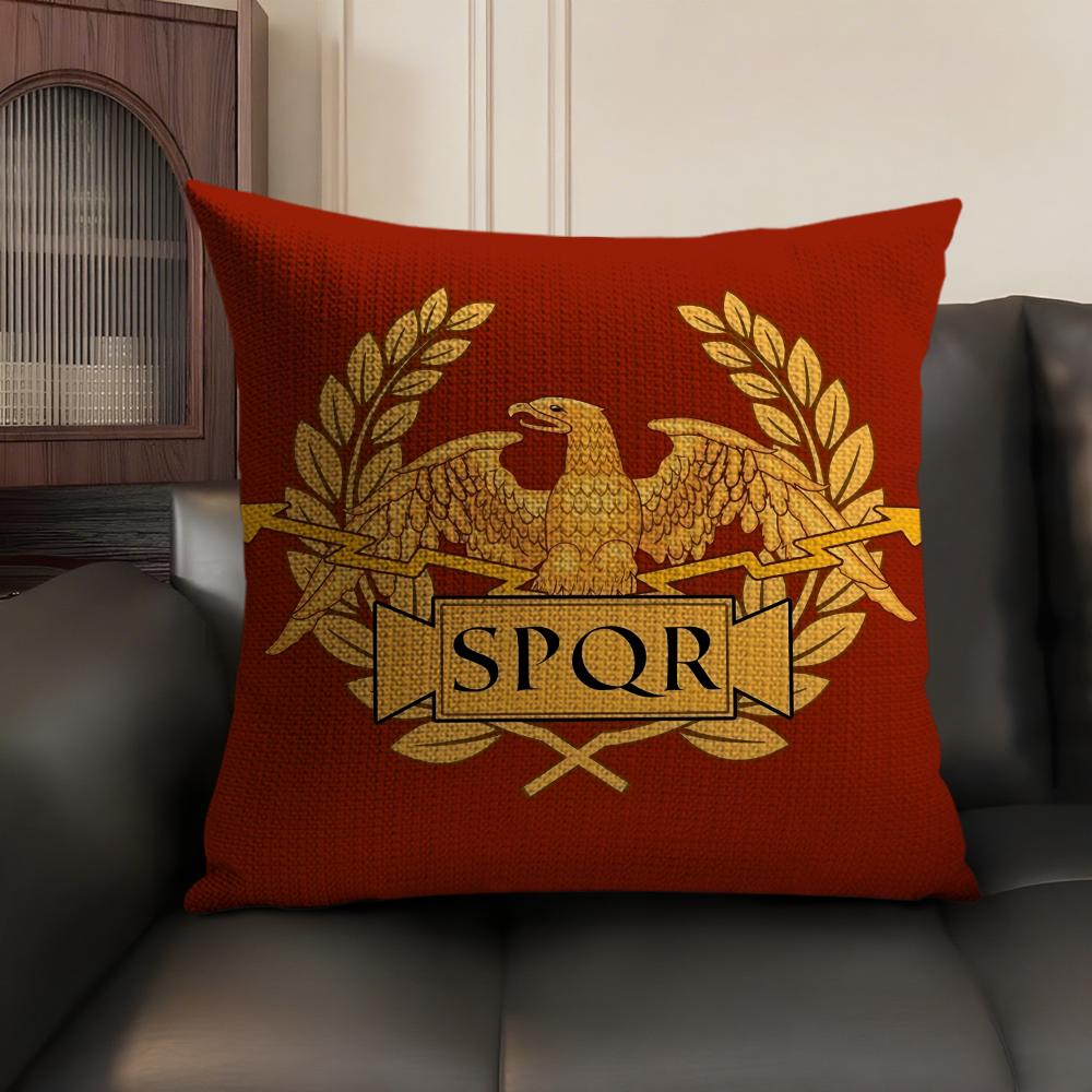 Gold Imperial Eagle Rome Spqr Cushion Cover Natural Linen Organic Fabric Double-Sided Printing Sofa Home Decor Gift Pillow Case
