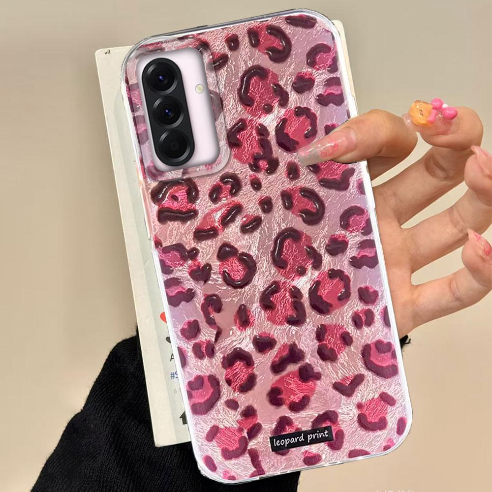 Korean Fashion Pink Leopard Phone Case for Samsung Galaxy A16 A55 A07 A17 A56 A36 A26 A53 A06 A14 A24 A34 A54 A15 A12 A22 Cover