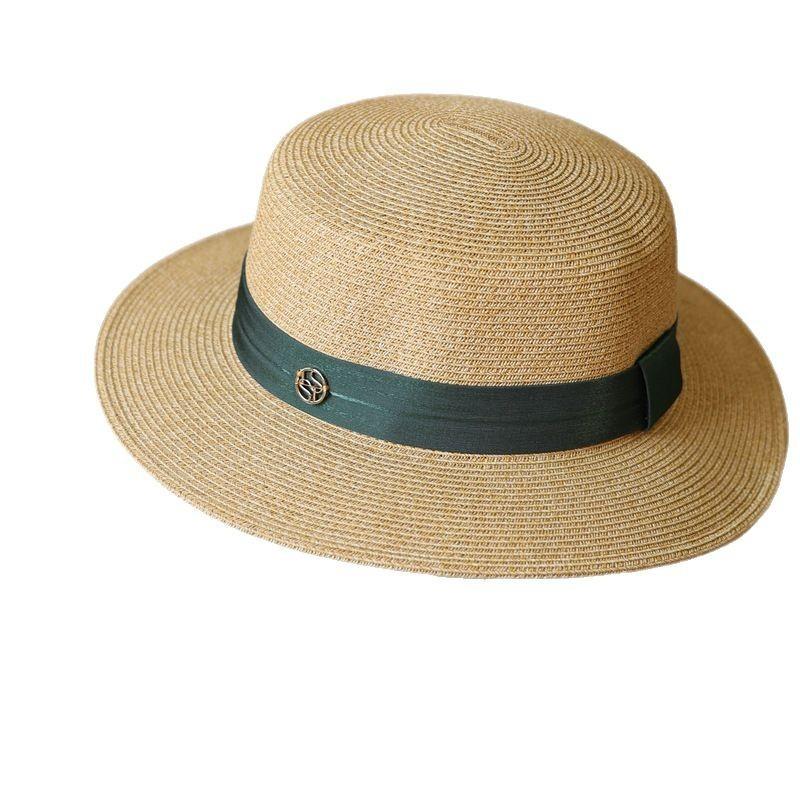 Design M standard flat top flat edge hat women's spring summer sunscreen sunshade retro hat fashion travel straw hat