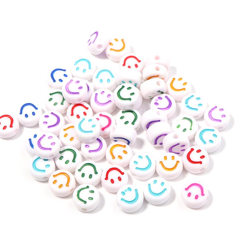 100-Pack 4x7mm Acrylic Smiley Face Beads - Drip Oil Electroplated, DIY Letter Beading Accessories