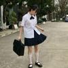 Thai JK Basic Short-Sleeved Uniform Square Neck Shirt - Milk White