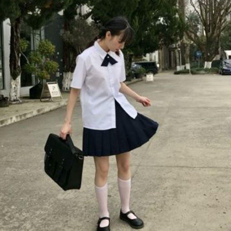 Thai JK Basic Short-Sleeved Uniform Square Neck Shirt - Milk White