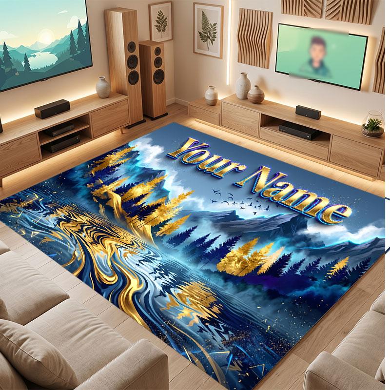 Mushroom Forest Theme Crystal Velvet Floor Rug Personalized Custom Name Text Warm Carpet Home Decoration
