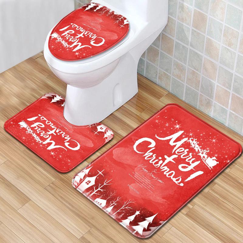 Christmas Toilet Three-Piece Floor Mat Bathroom Three-Piece Carpet Doormat