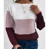 Damen S Farbblock Strickpullover Rundhalsausschnitt Langarm Pullover