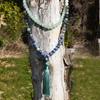 108 Mala Beads Tassel Pendant Long Necklace Women's Bohemian Green Aventurine Indian Agate Blue Dot Stone Handmade Zircon