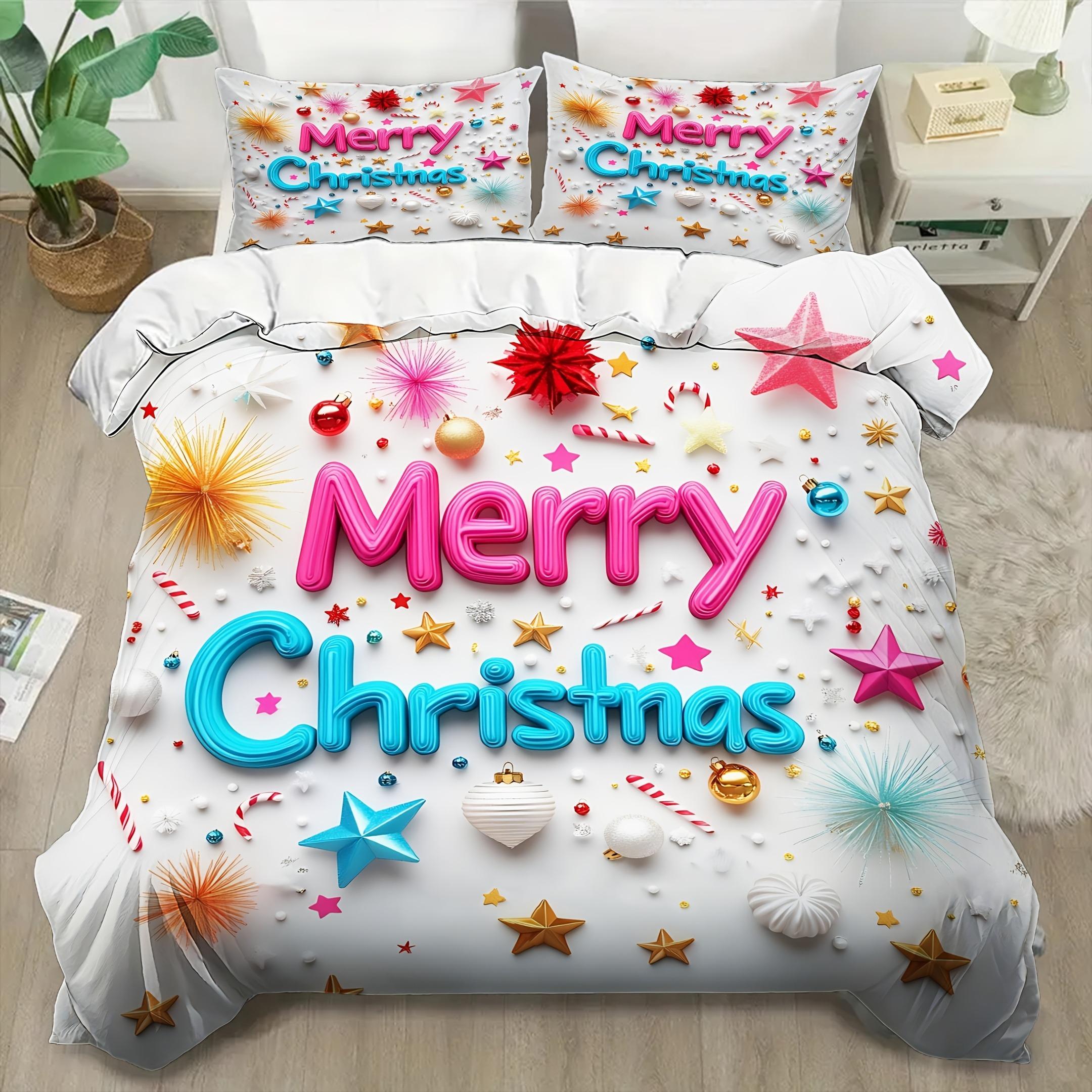 

MERRY Christmas Bedding Set 3D Printed Duvet Cover Set Soft Single Double Queen Size Bed Christmas Gift Home Decorations Eu Single 135x200cm