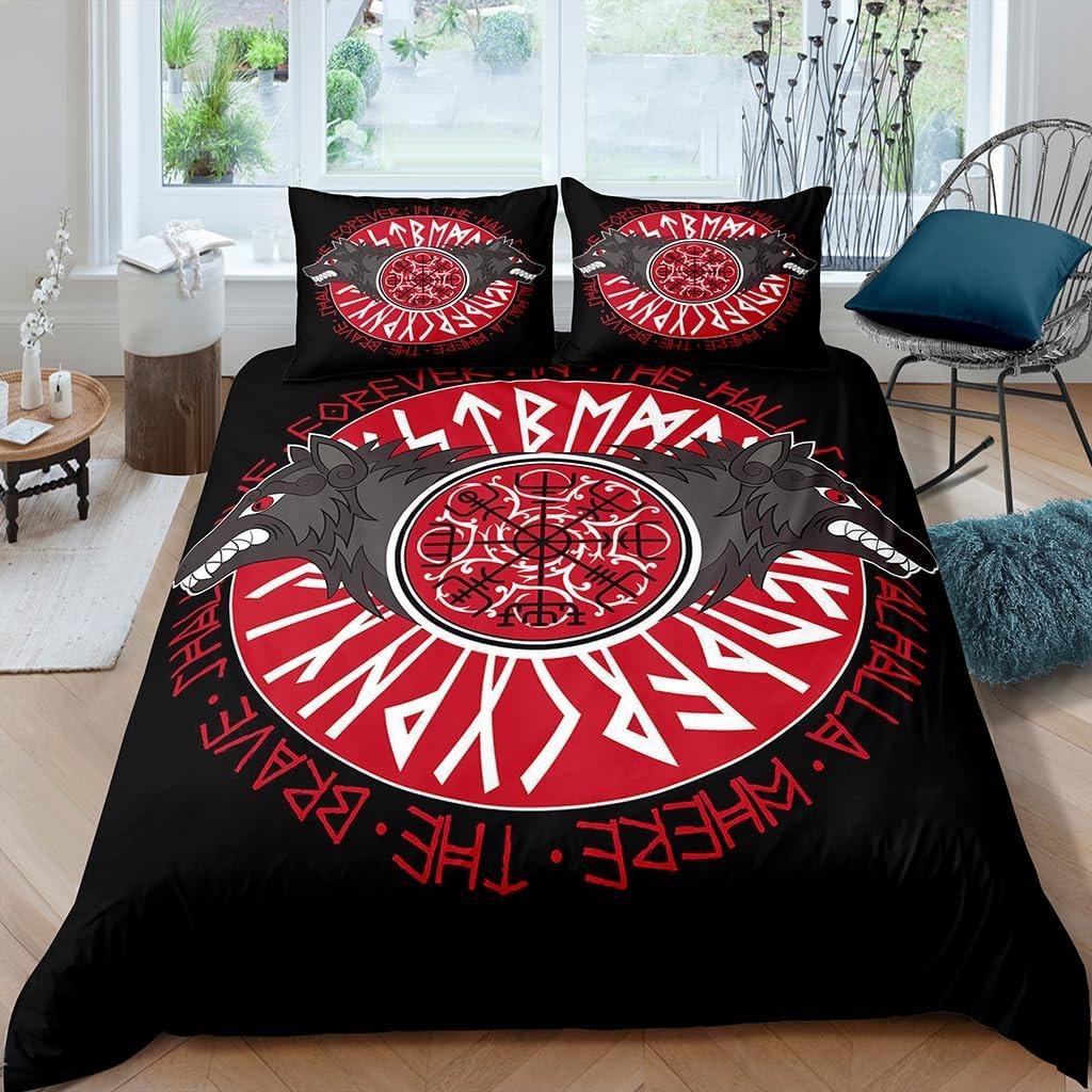 Viking Northern Germanic Culture Wolf Celtic Mystical Symbol Bedding Set Comforter Bed Home Decor Single Double Large Size