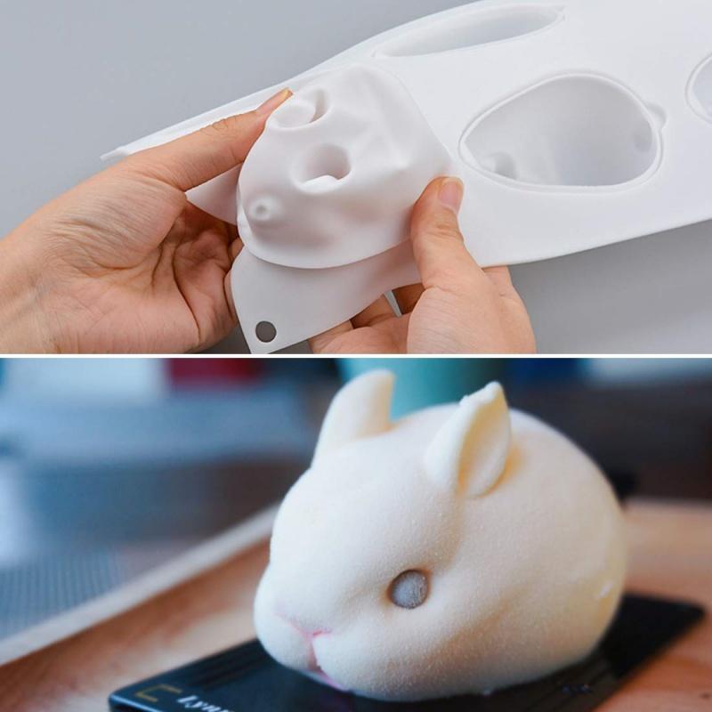 Silicone Rabbit Mold Easter Fondant Bunny Mold Chocolate Cake Mold 6-cavity Mousse Cake Decoration Baking Mold DIY Candle Model