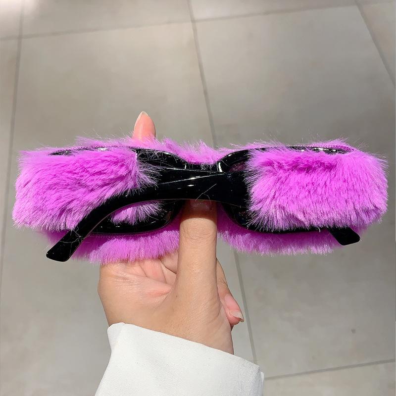 Fashion Soft Full Woollen Sunglasses Women Men Y2K Trend Fur Velvet Pink Sun Glasses Female Luxury Brand Designer Eyewear