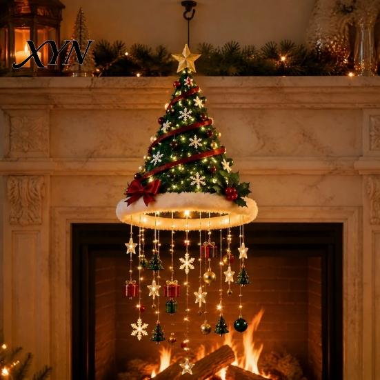 Vorgeleuchteter festlicher Anhänger Weihnachtsbaum-Hängeornament mit LED-Lichtern, Beleuchteter Stern-Topper, Leuchtende Veranda-Eingang-Ornamente Weihnachten für Innen
