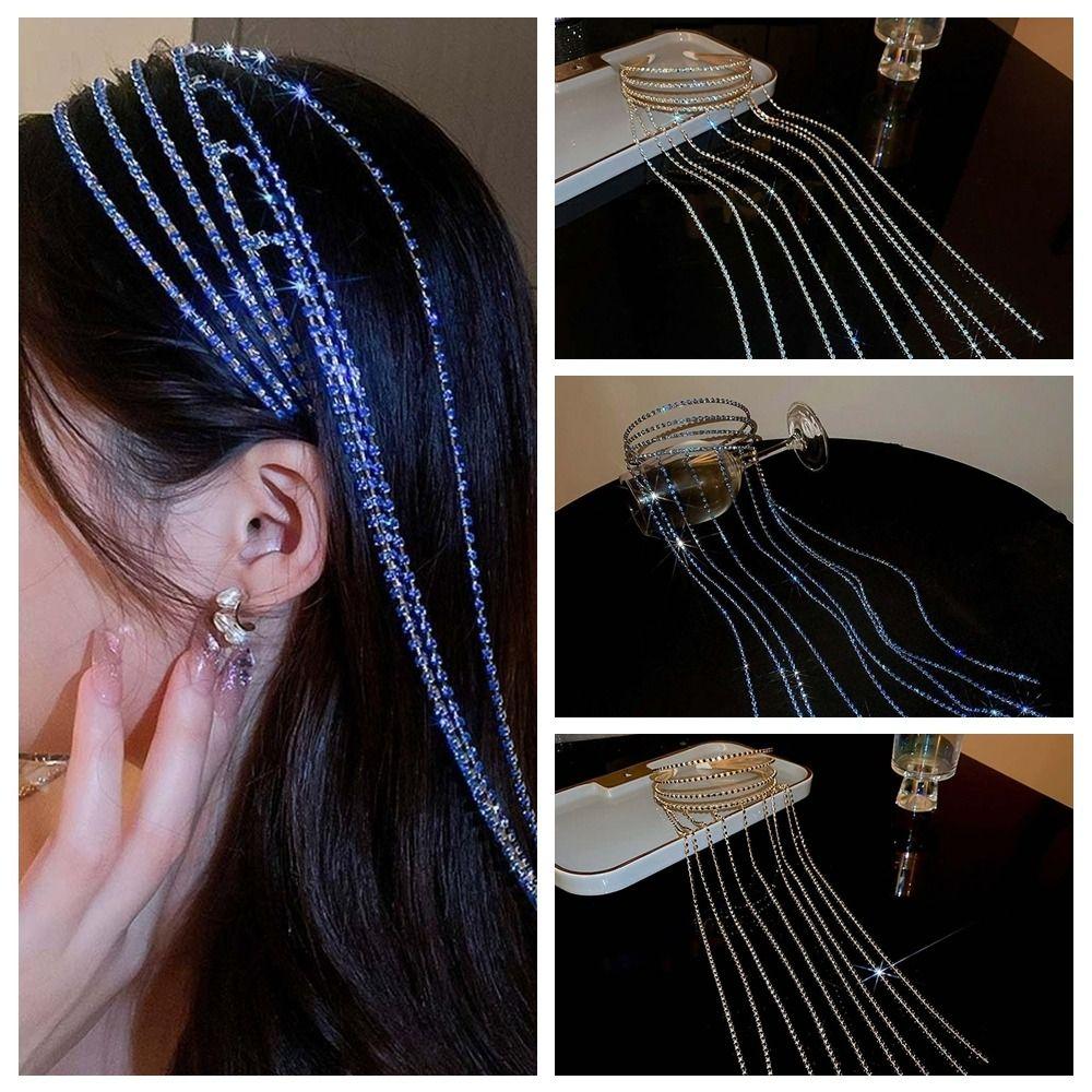 Shiny 4 In 1 Hair Bands with Tassels Sweet Women Hair Hoop Twinkle Rhinestone Tassel Headband  Ball