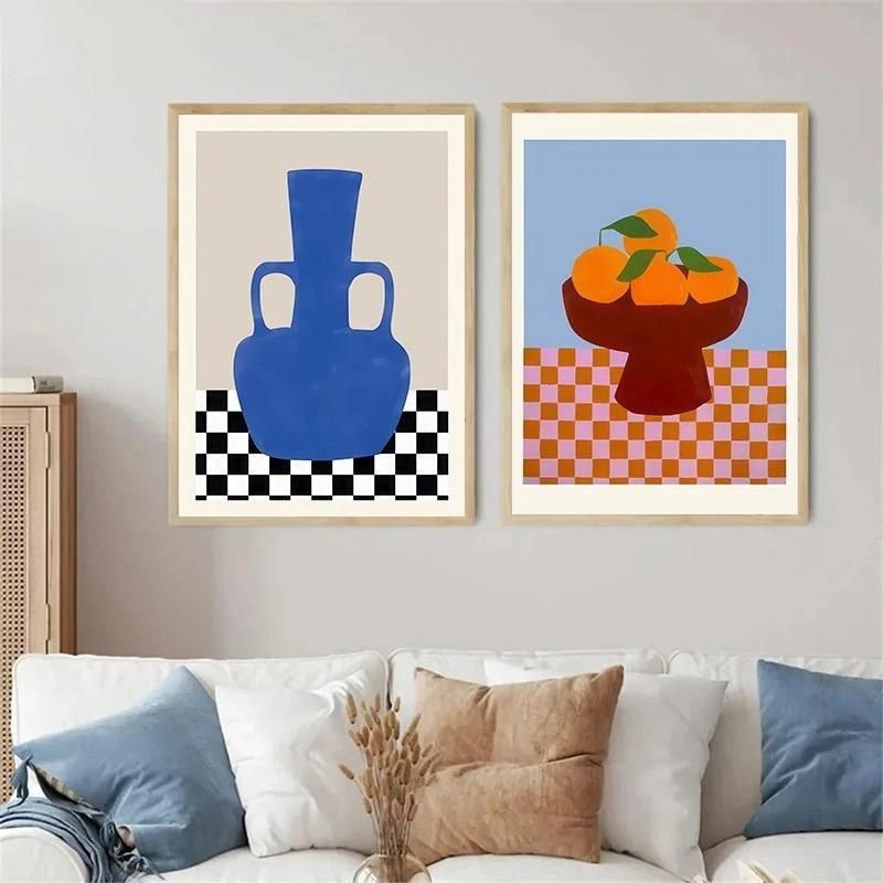 Abstrakt Blau Geometrische Gesichtslinien Leinwandmalerei Kurve Mädchen Vase Taube Wandkunst Poster Druck Bild Nordisch Schlafzimmer Heimdekor