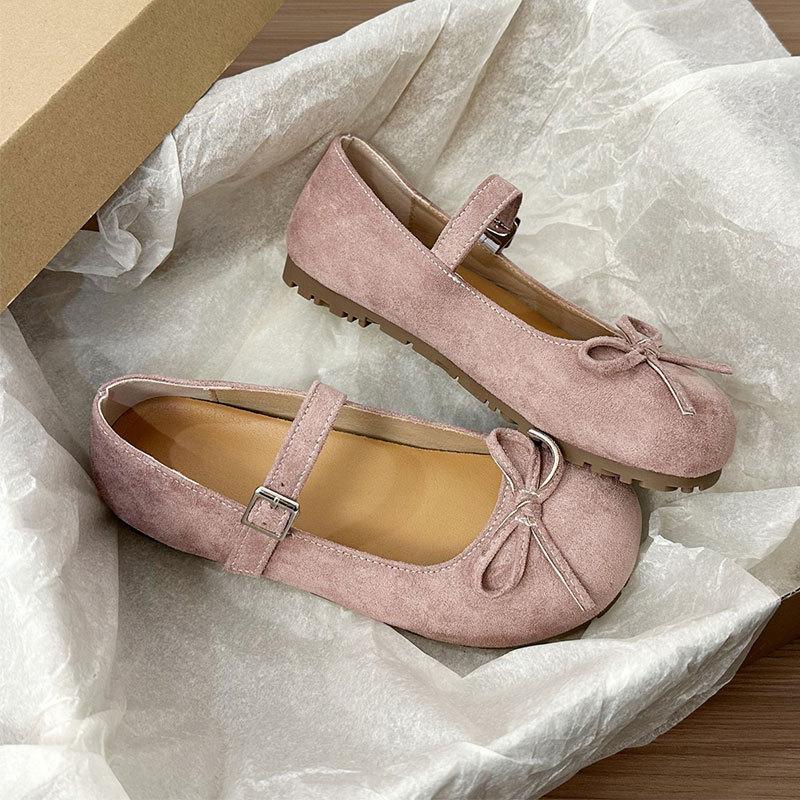 French bow sweet ballet shoes women's 2025 spring and summer new soft sole with skirt jk Mary Jane small leather shoes