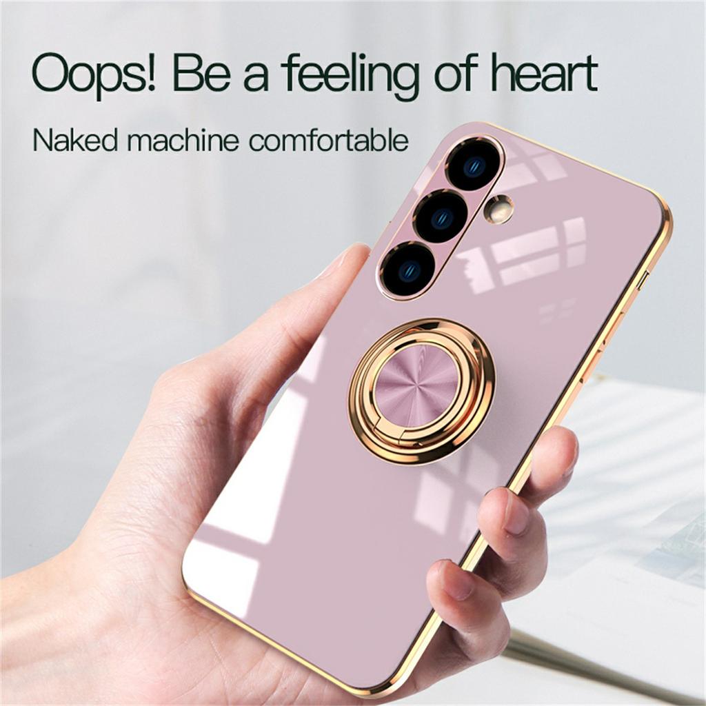 For Samsung Galaxy S24 FE Case Precise Cutouts 6D Electroplating TPU Phone Cover with Ring Holder