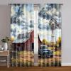 2pcs, Pattern Curtains Farmhouse Windmill Canvas Art with Vintage Trucks Polyester (without Rod) Decorations Inside Use for