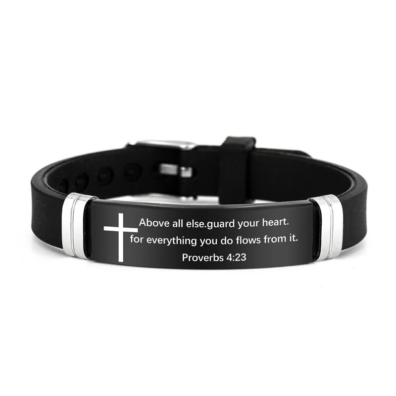 

Cross Jesus Scripture Quote Bracelet Christian Bible Verse Stainless Steel Bracelets Silicone Wristband Men Women Jewelry Gift