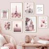 Pariser Turm Kirche Retro Auto Pfingstrose Wandkunst Leinwandbild Nordische Poster Drucke Wohnzimmer Heimdekoration Landschaftsmalerei