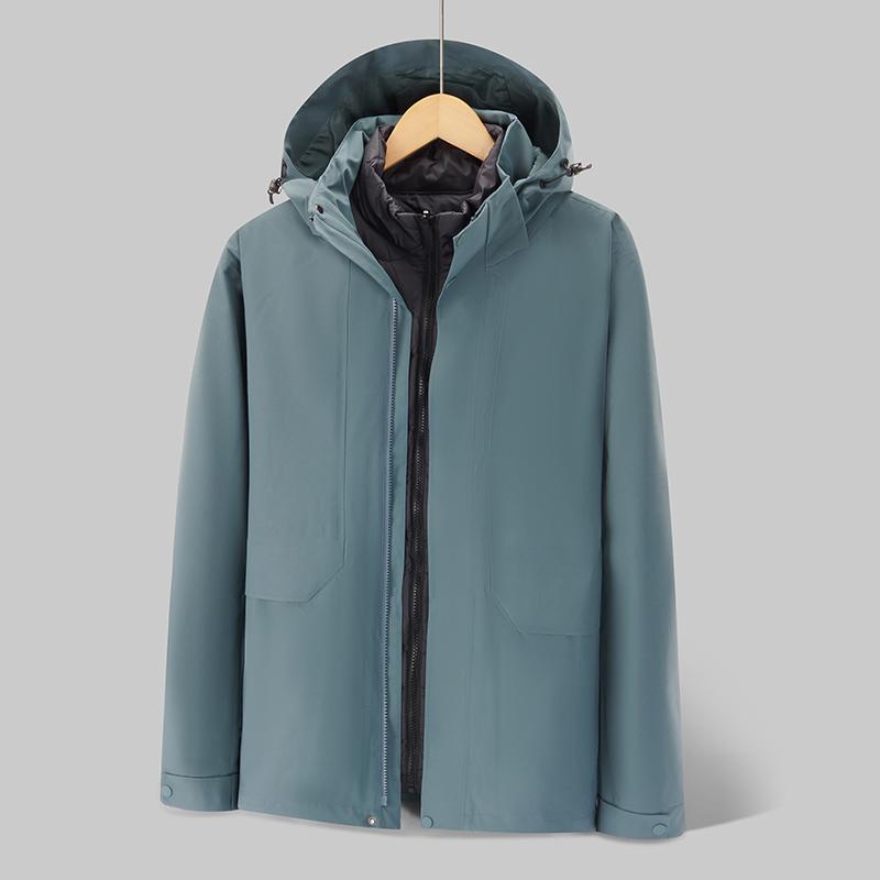Three-in-One Detachable Windproof Goose Down Jacket: Cold-Resistant, Water-Repellent Outer, Warm Inner Layer for Couples