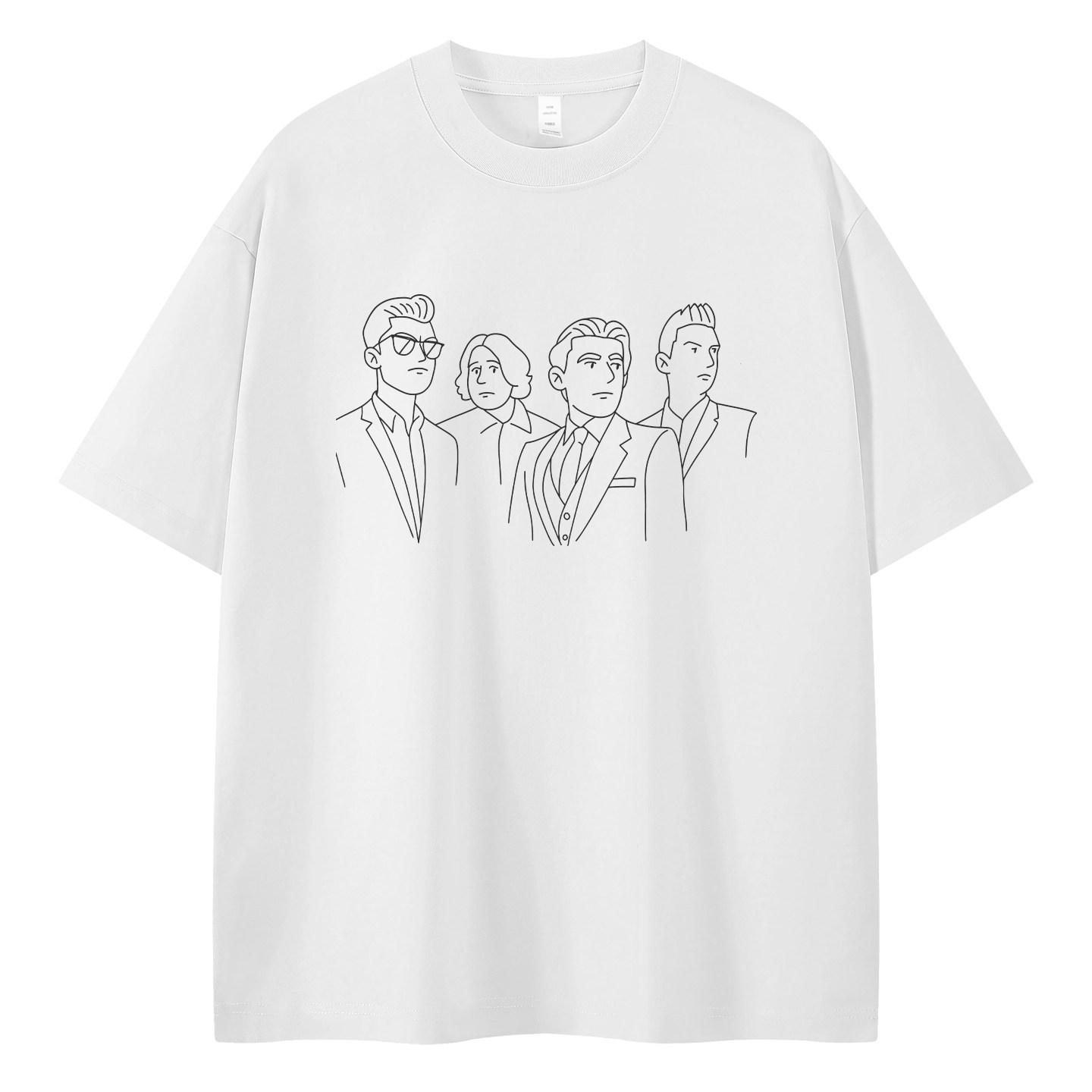 

Americanstyle Casual Summer Loose Pure Cotton Roundneck Rock Shortsleeved Tshirt with Printed Band Character Portraits M