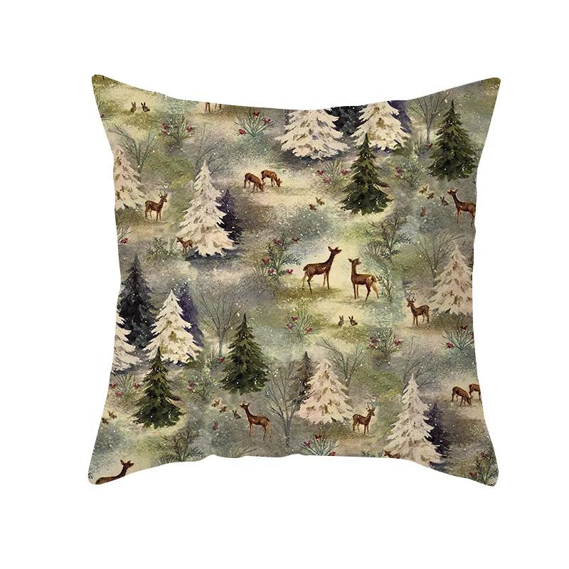 Christmas Cushion Cover Xmas Gifts Home Decor Animals Throw Pillow Cover Rabbit Deer Horse Fox Snowman Angel Printed Pillowcases