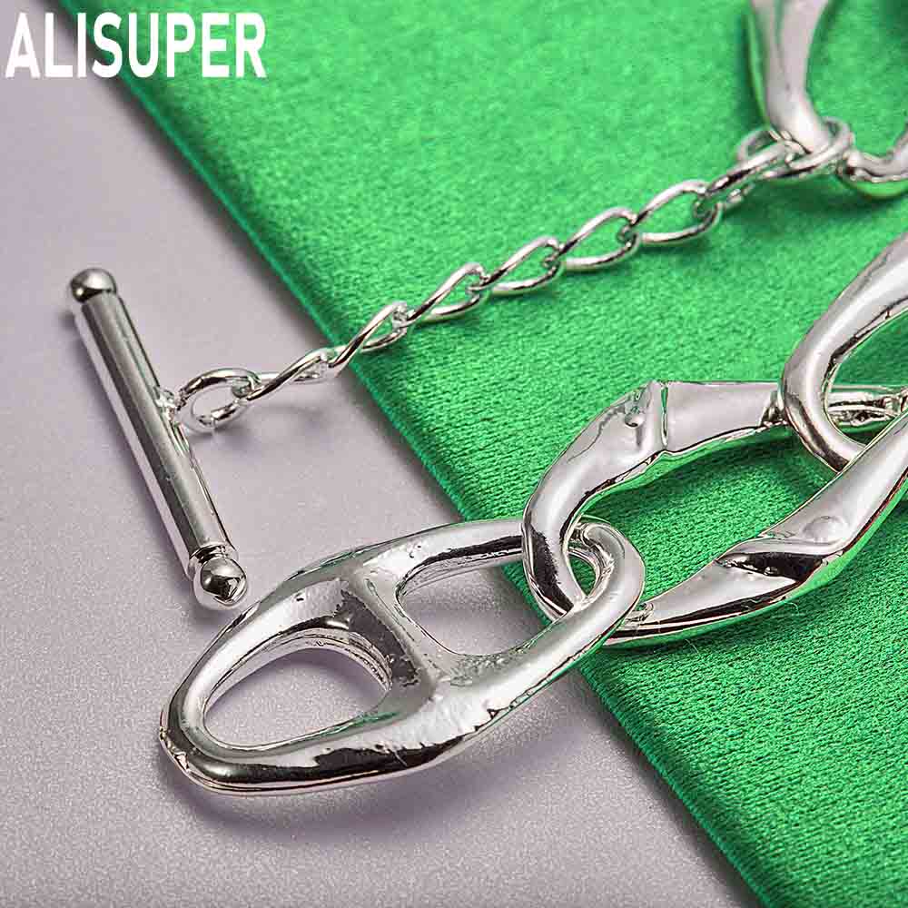 925 Sterling Silver Simple Interlocking Side Chain Bracelet Gift Jewelry