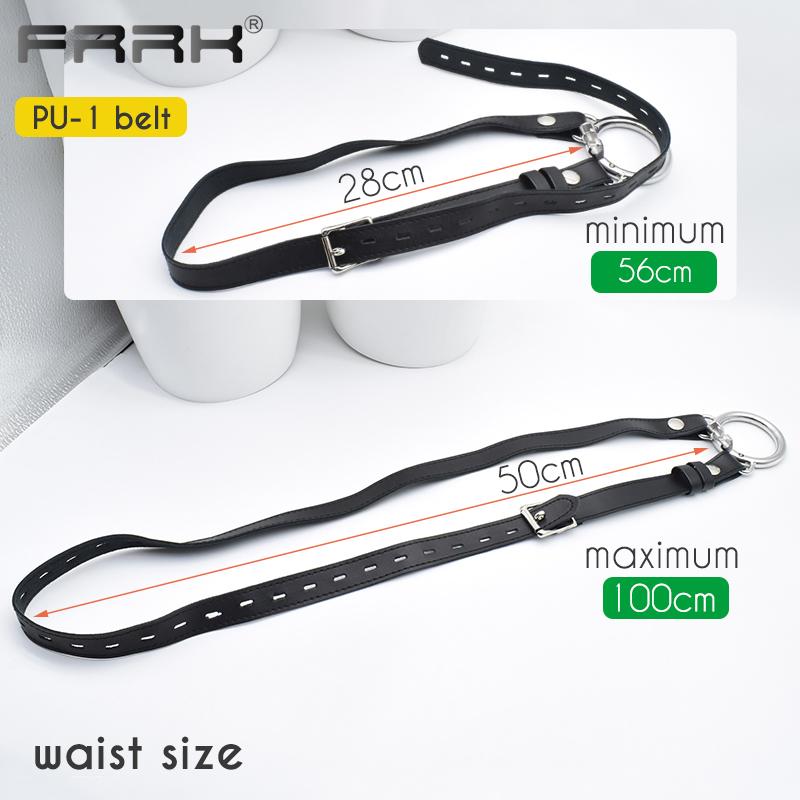 FRRK PU pásový postroj pro hráče BDSM Metal Chastity Cage v různých velikostech Sexy dospělí Intimní produkty Sexuální hračky Bondage